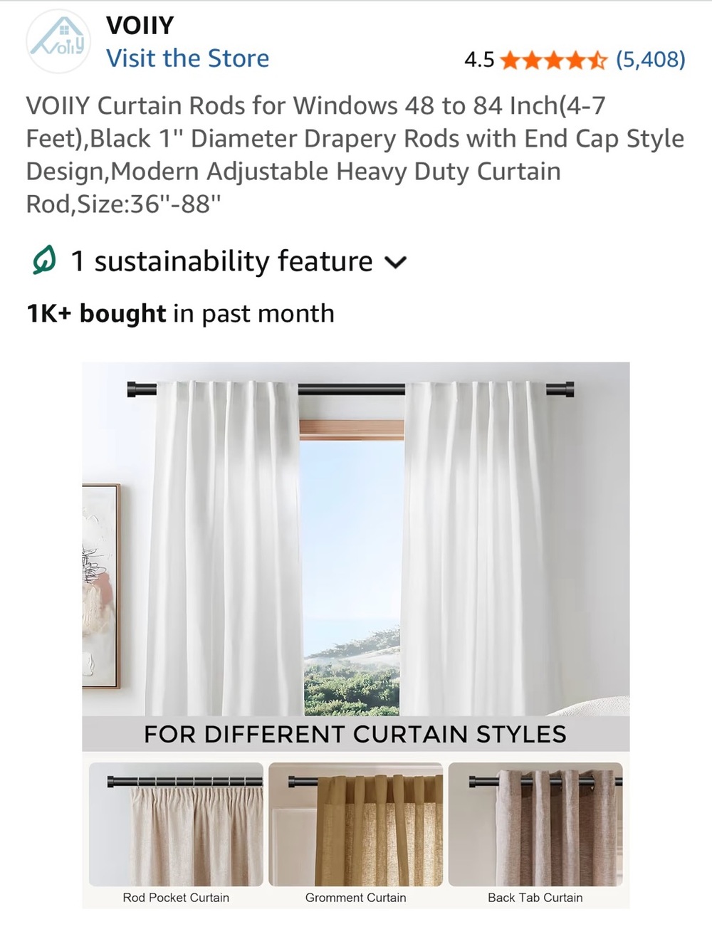 Rod with Black Finish — Adjustable Drapery Rod